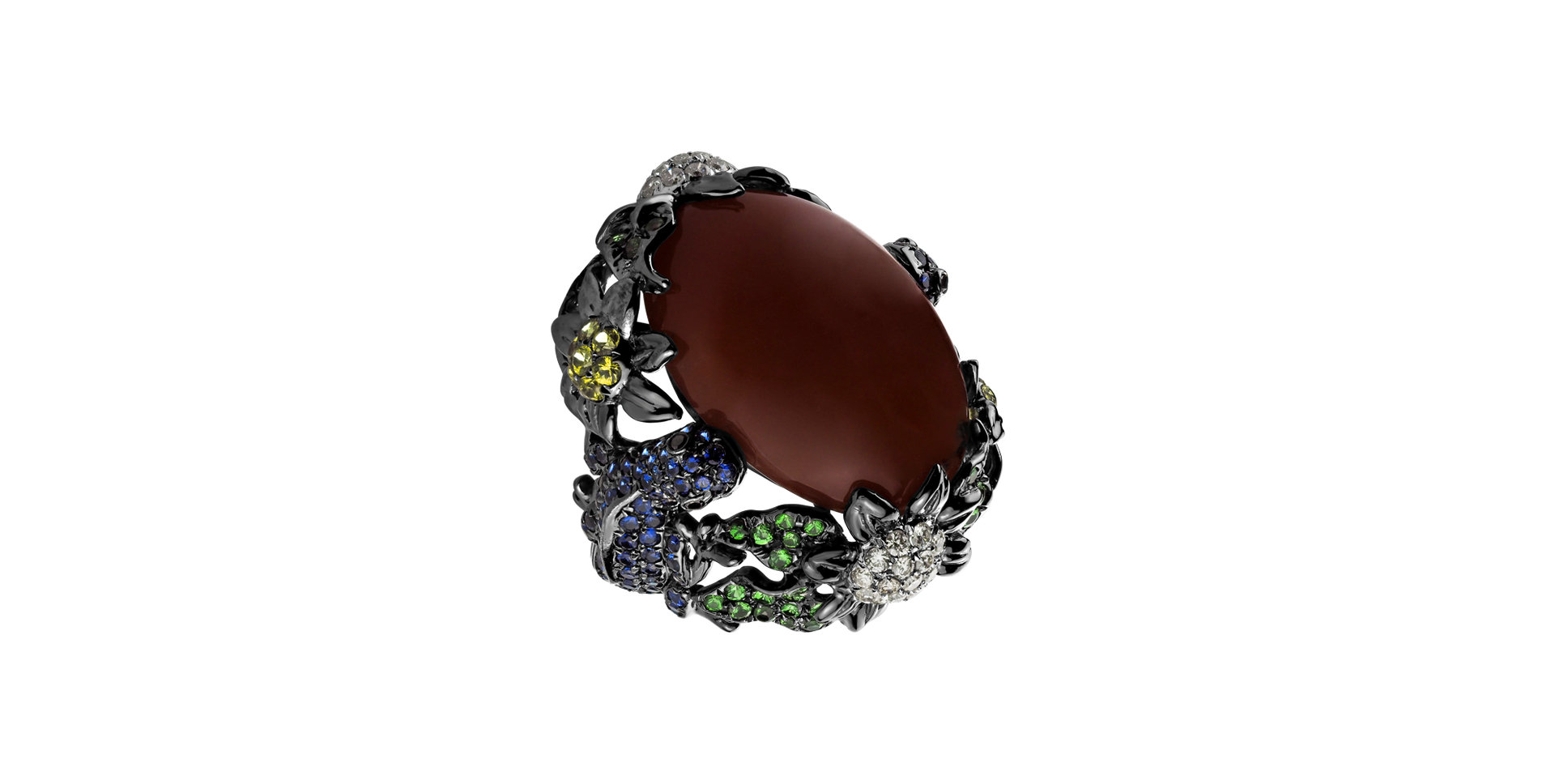 Diamond ring with Moonstone, Sapphire and Garnet Jamain Rose