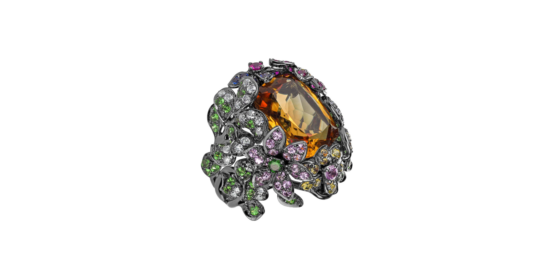 Ring with Citrine and diamonds and gemstones Lady Blanca