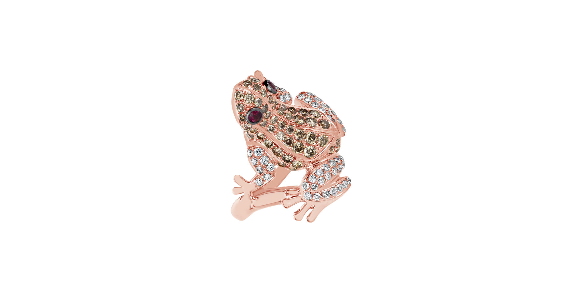 Ring with brown and white diamonds and Ruby Miracle Frog