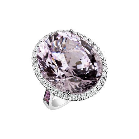 Diamond ring with Kunzite and Sapphire Endless Treasure