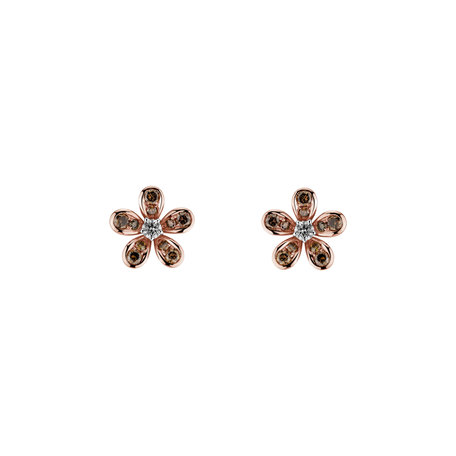 Earrings with brown and white diamonds Lovely Blossom