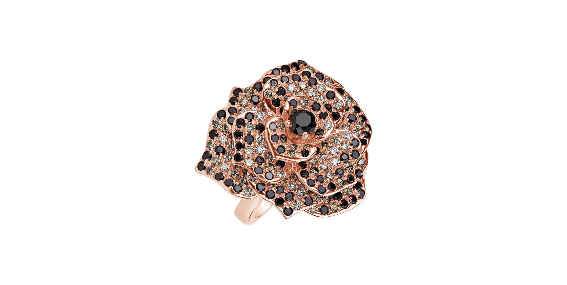 Ring with white, brown and black diamonds Heavenly Rose