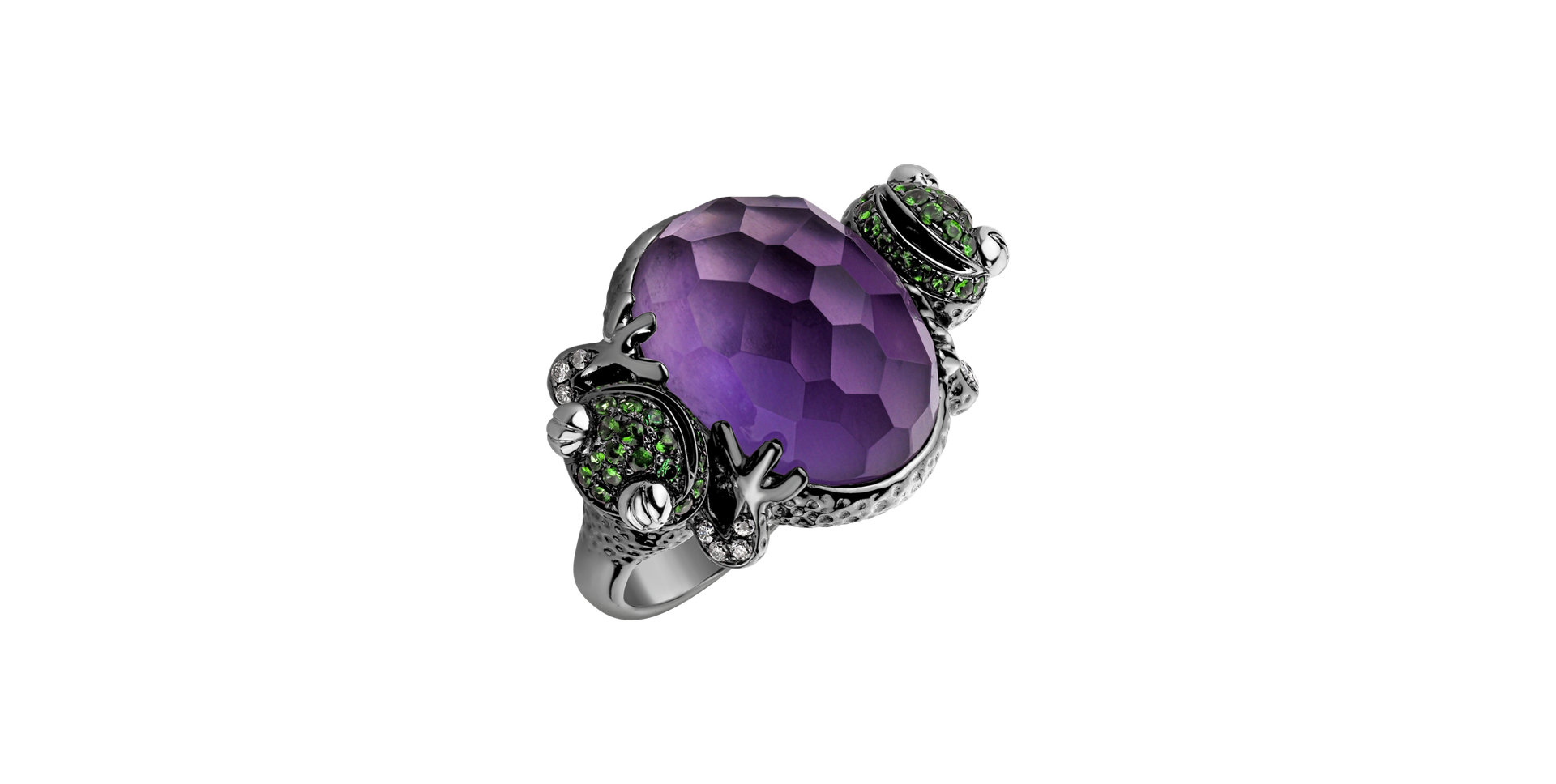 Diamond ring with Amethyst and Garnet Dorinda