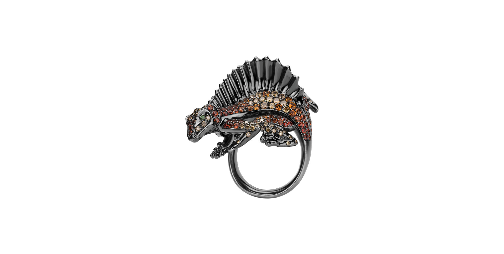Ring with brown diamonds, Garnet and Sapphire Dark Lizard