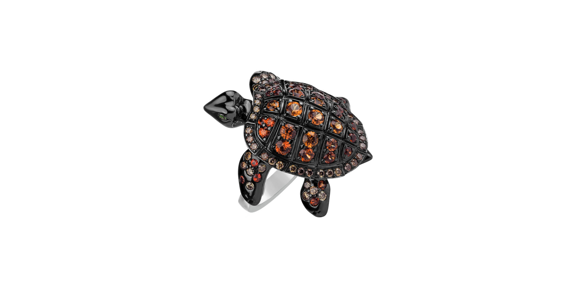 Ring with brown diamonds, Sapphire and Garnet Exotic Turtle