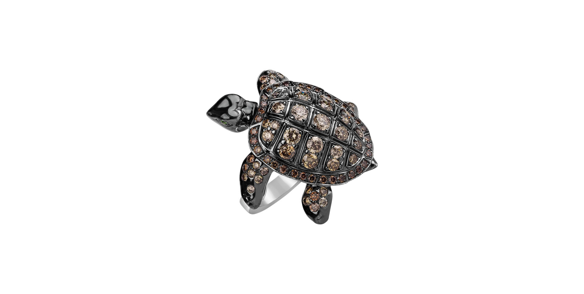 Ring with brown diamonds and Garnet Exotic Turtle