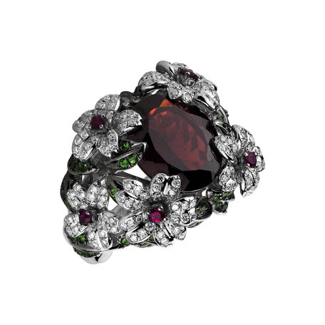 Diamond ring with Ruby and Garnet Bannister