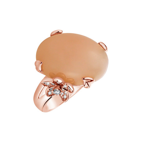 Ring with Moonstone and diamonds Light Salmon