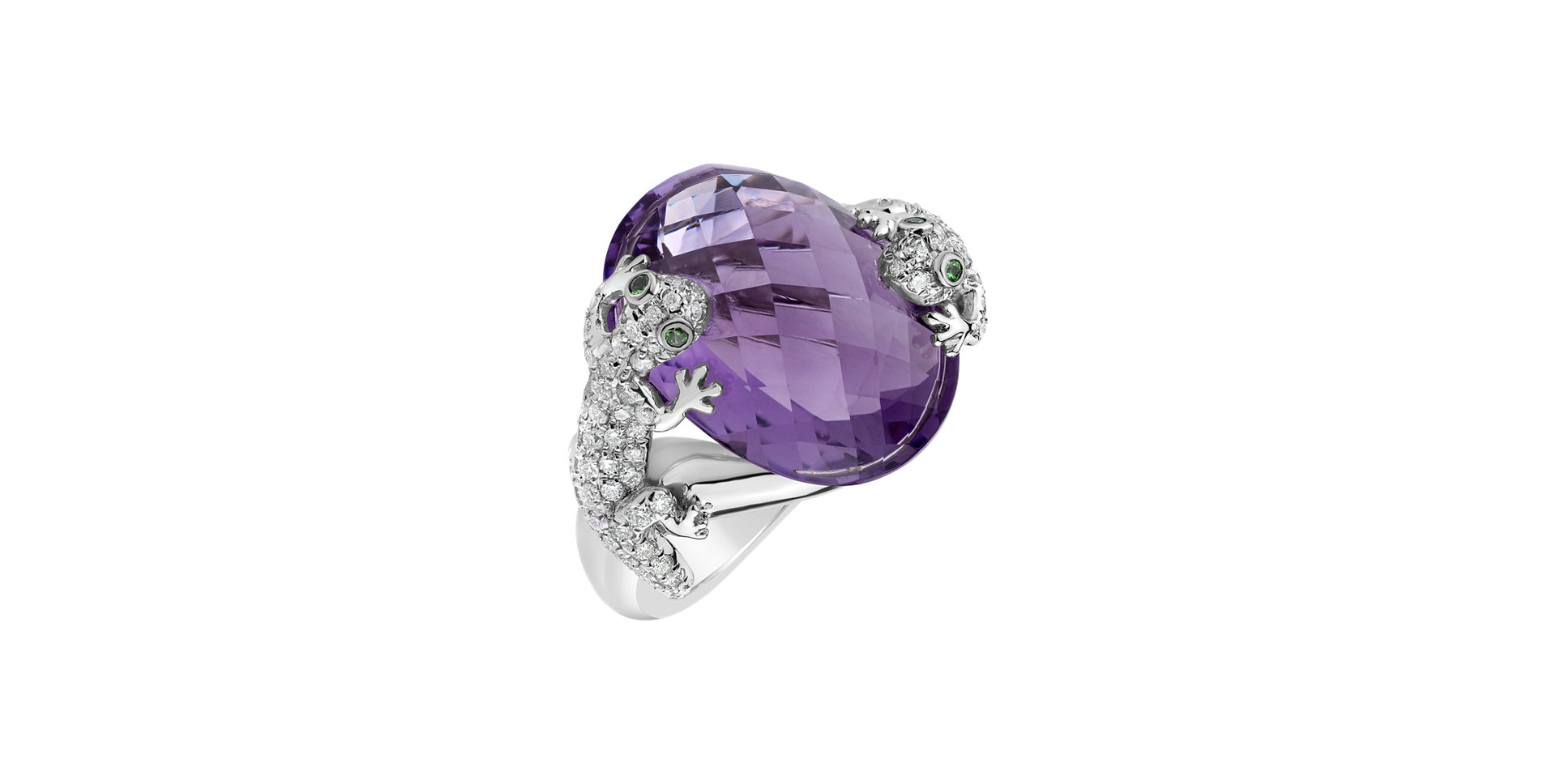 Diamond ring with Amethyst and Garnet Dwana