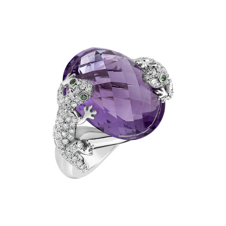 Diamond ring with Amethyst and Garnet Dwana