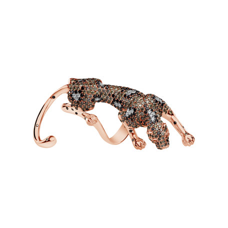 Ring with white, brown and black diamonds and Garnet Luxury Beast