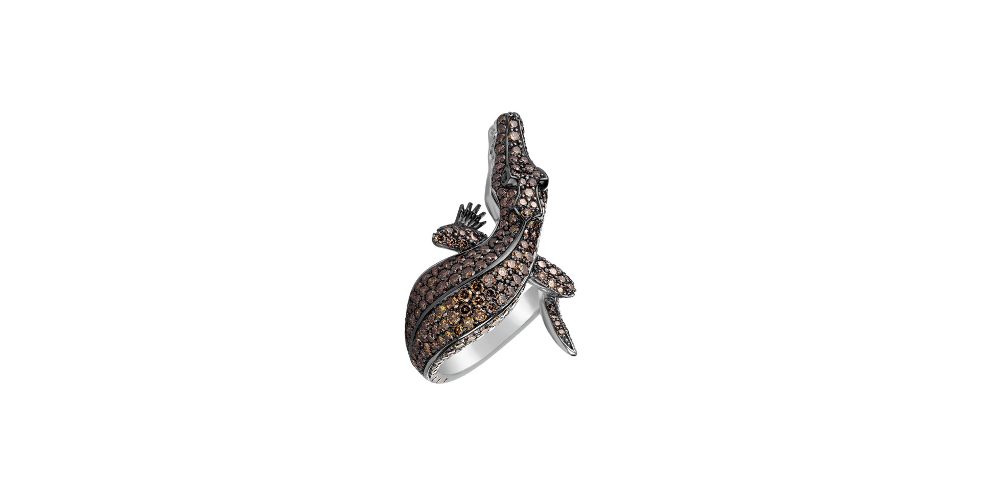 Ring with brown diamonds and Sapphire Luxury Crocodile