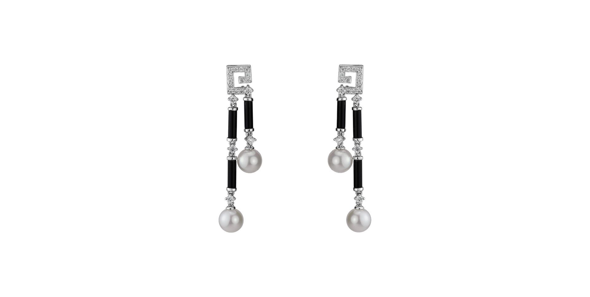 Diamond earrings, Pearl and Onyx Ocean Riddle