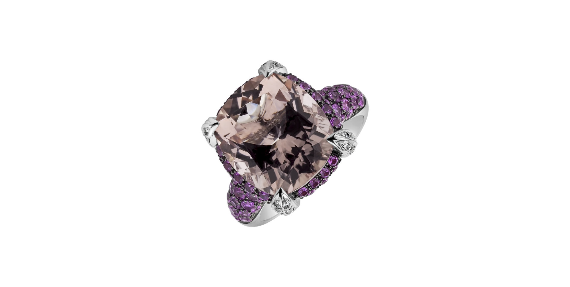 Diamond ring with Morganite and Sapphire Lady Romantic