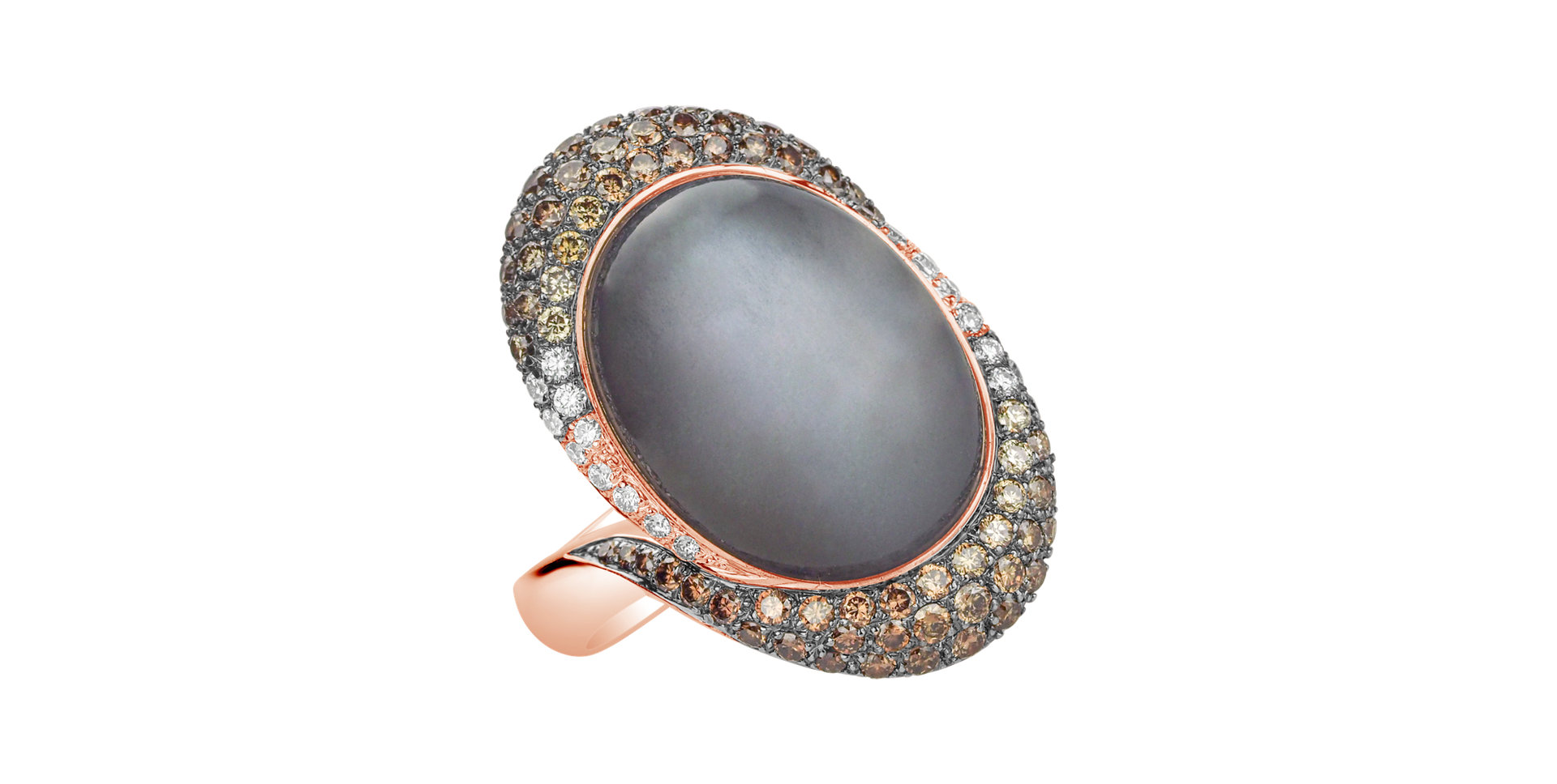 Ring with Moonstone, brown and white diamonds Spectral Mist