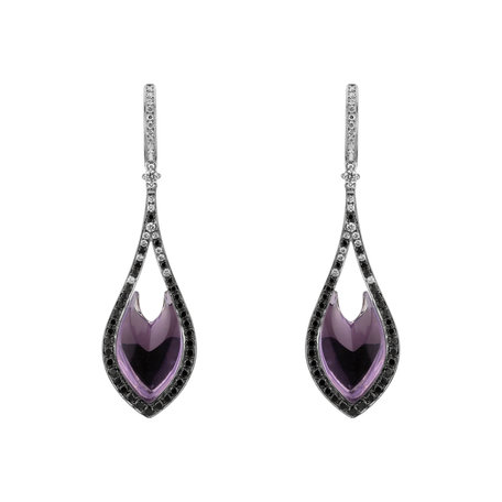 Earrings with Amethyst, black and white diamonds Miss Poetic