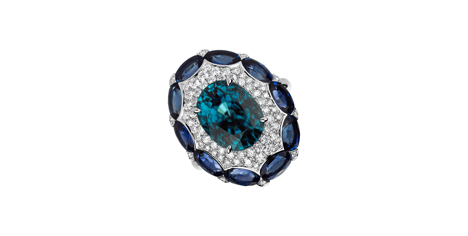 Diamond ring with gemstone and Sapphire Blue Gentility