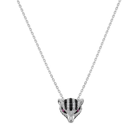 Necklace with black, white diamonds and Ruby Poetic Glow
