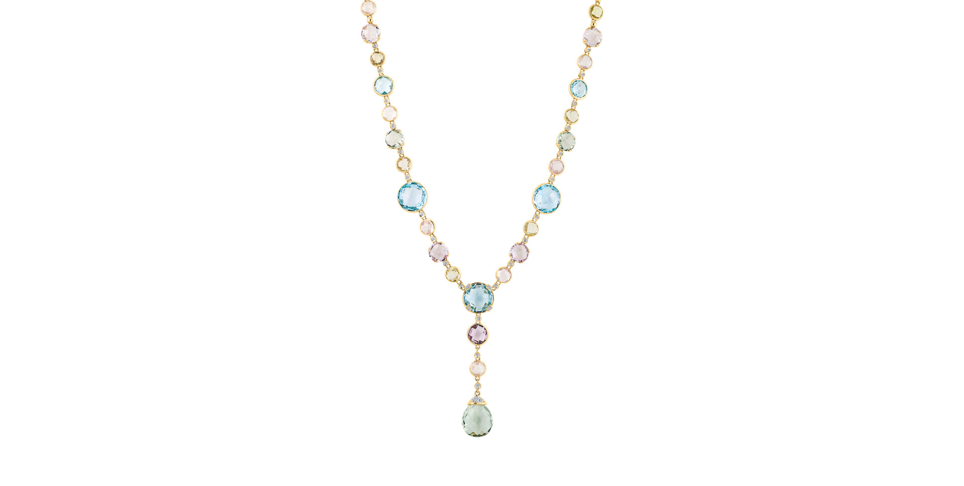 Diamond necklace with Amethyst, Rose Quartz, Topaz and Quartz Touch of Heaven