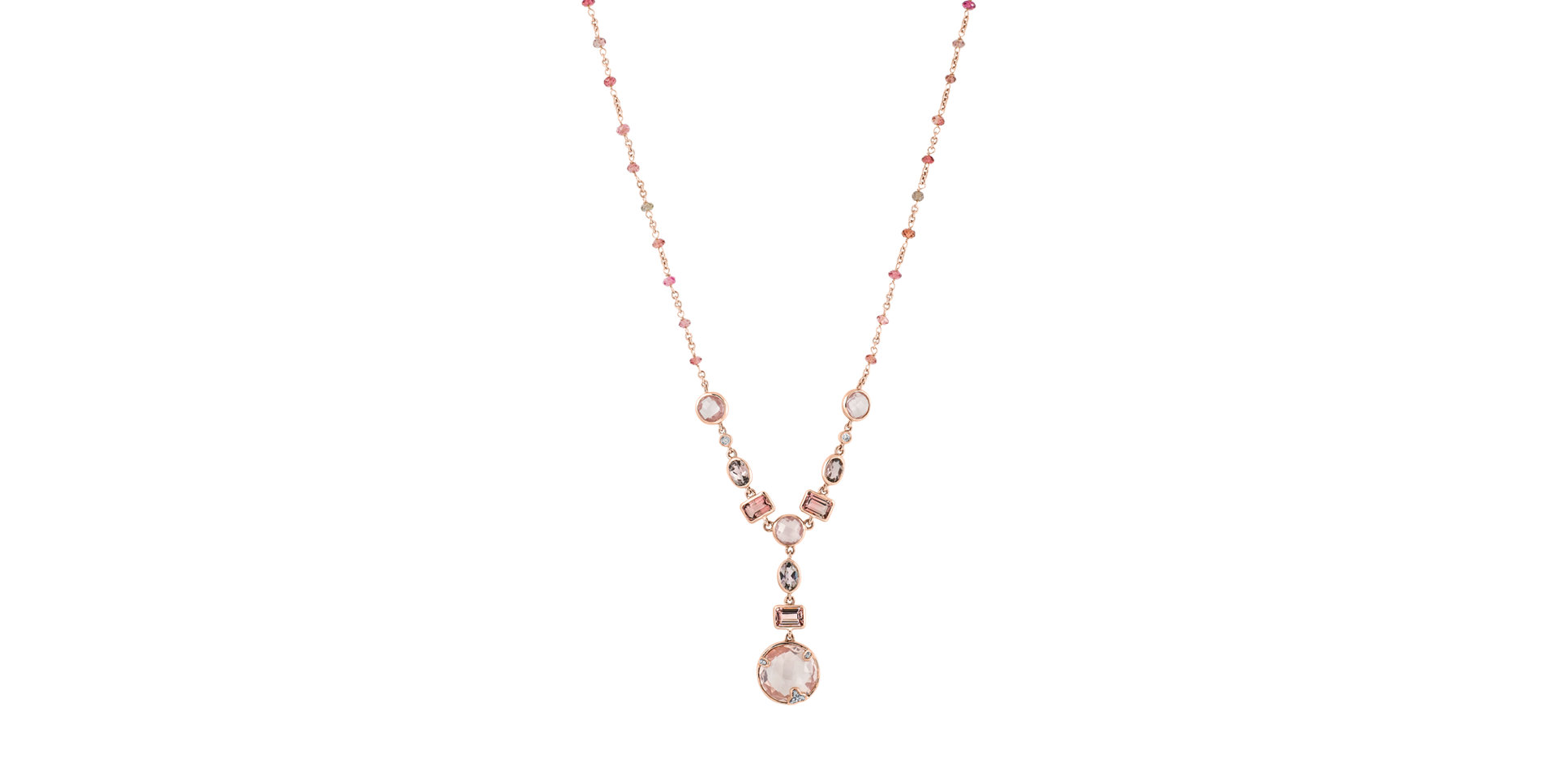 Diamond necklace with Rose Quartz and Tourmalíne Rainbow Romance