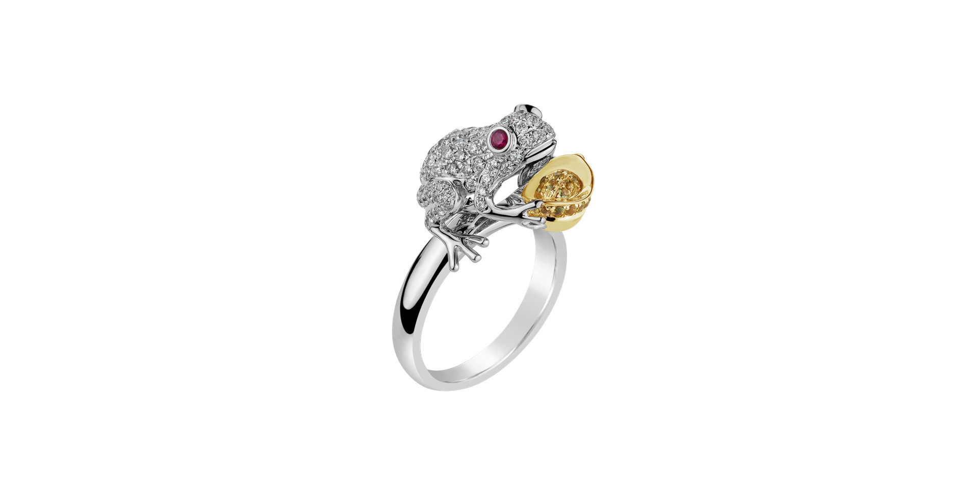 Diamond ring with Sapphire and Ruby Elegant Frog