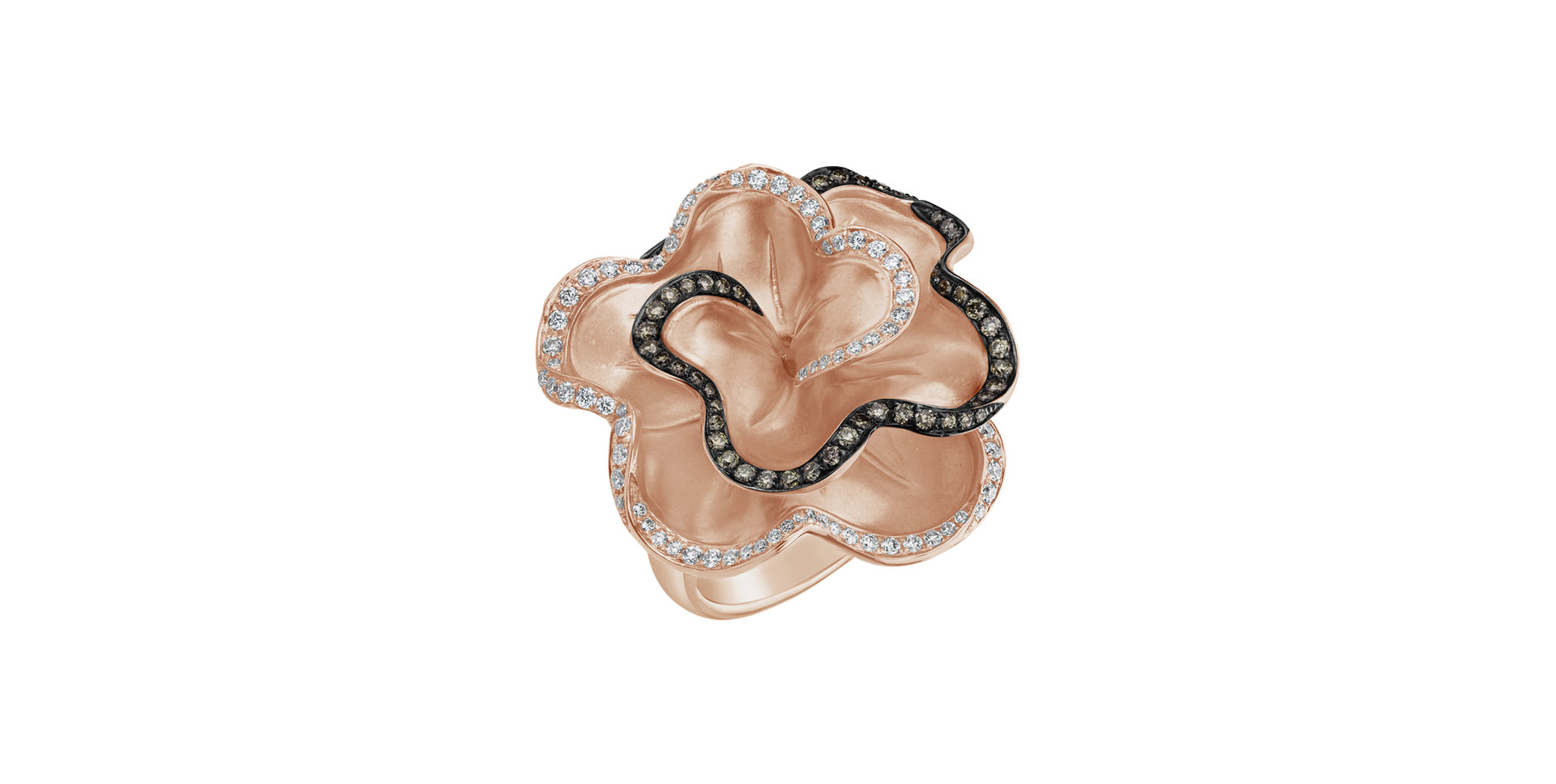 Ring with white and brown diamonds Metal Flower