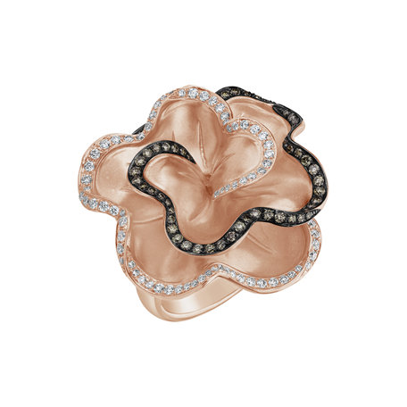 Ring with white and brown diamonds Metal Flower