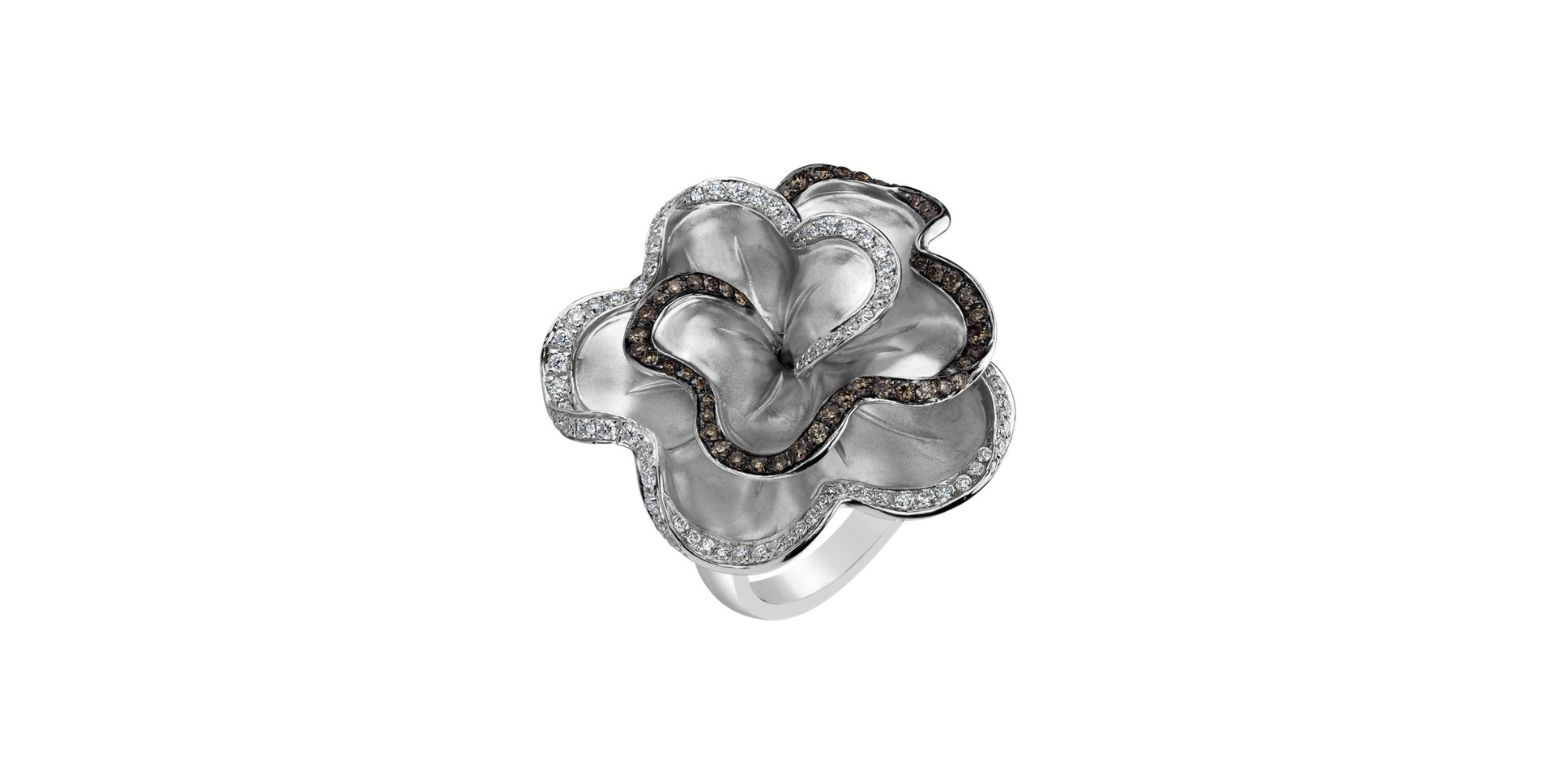 Ring with white and brown diamonds Metal Flower