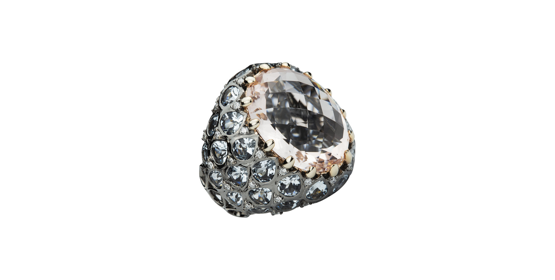 Diamond ring with Aquamarine and Morganite Venus Dream