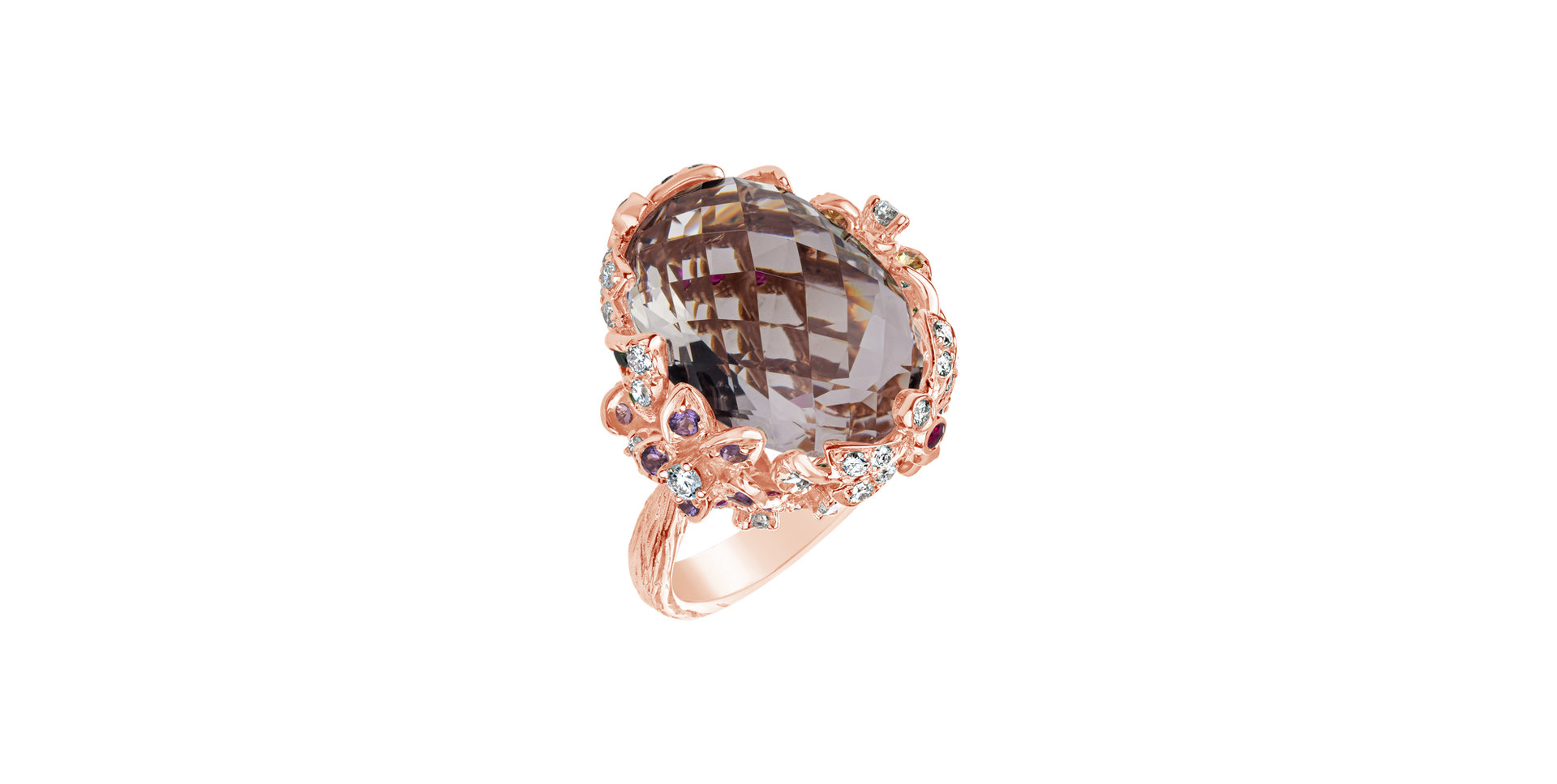 Diamond ring with Sapphire, Garnet and Morganite Princess Treasure