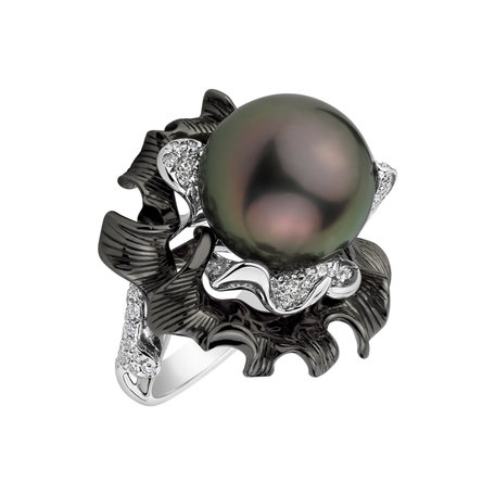 Diamond ring with Pearl Pearl Flower