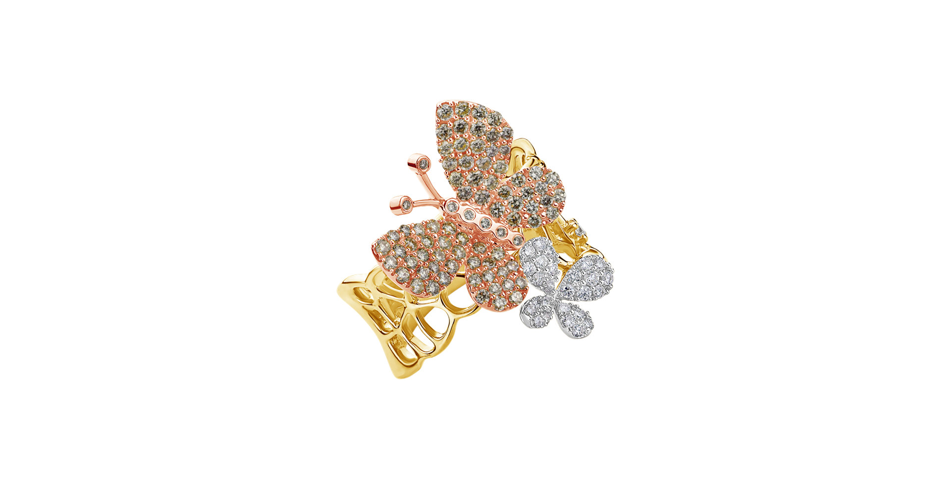 Ring with brown and white diamonds Butterfly Treasure