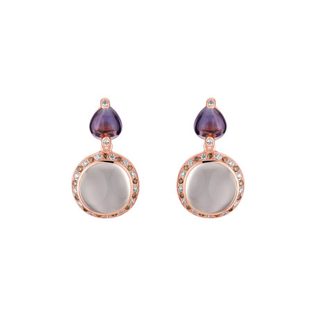 Earrings with brown and white diamonds, Amethyst and Moonstone Monets Garden