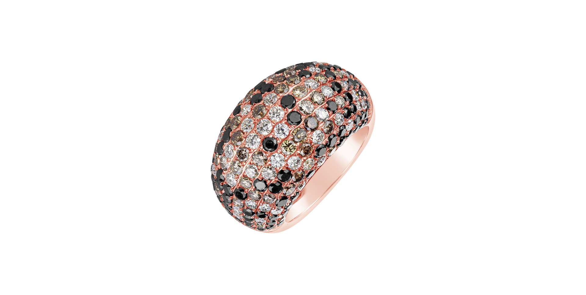 Ring with white, brown and black diamonds Bittersweet Kiss