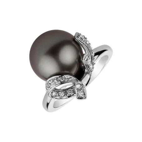 Diamond ring with Pearl Gloomy Ocean