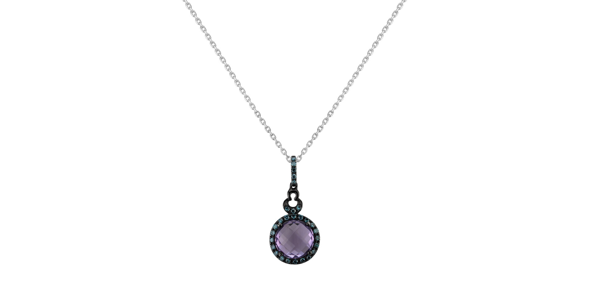 Pendant with necklace with Amethyst and blue diamonds Violet Sky
