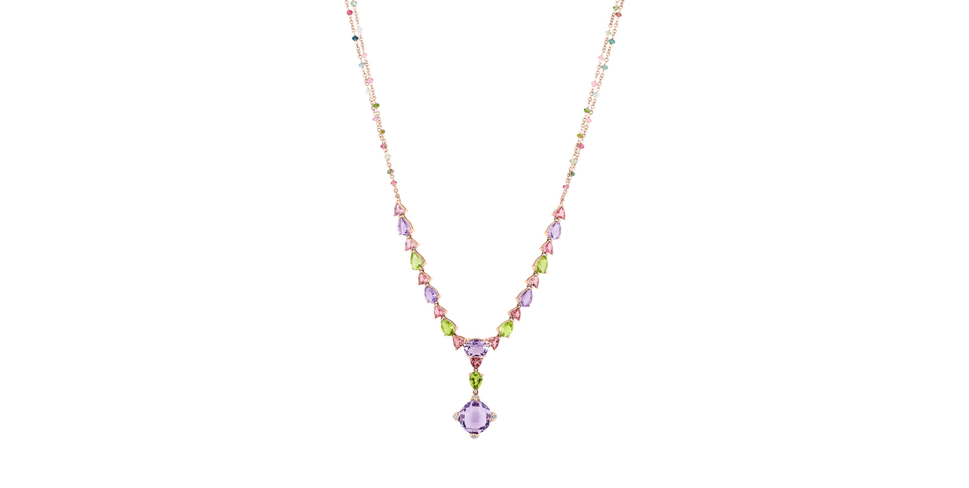Diamond necklace with Tourmalíne , Amethyst and Peridot Princess of Rainbow