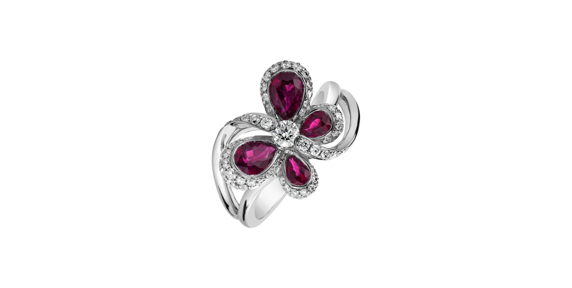 Diamond ring with Ruby Butterfly Flight