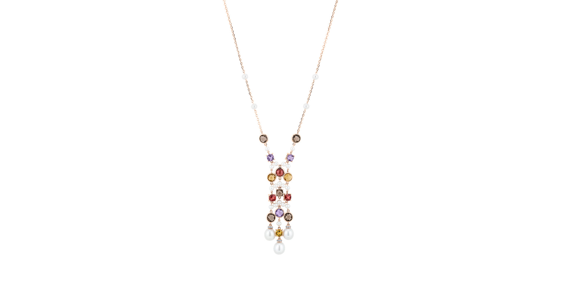 Diamond necklace with gemstones and Pearl Rainbow Dream
