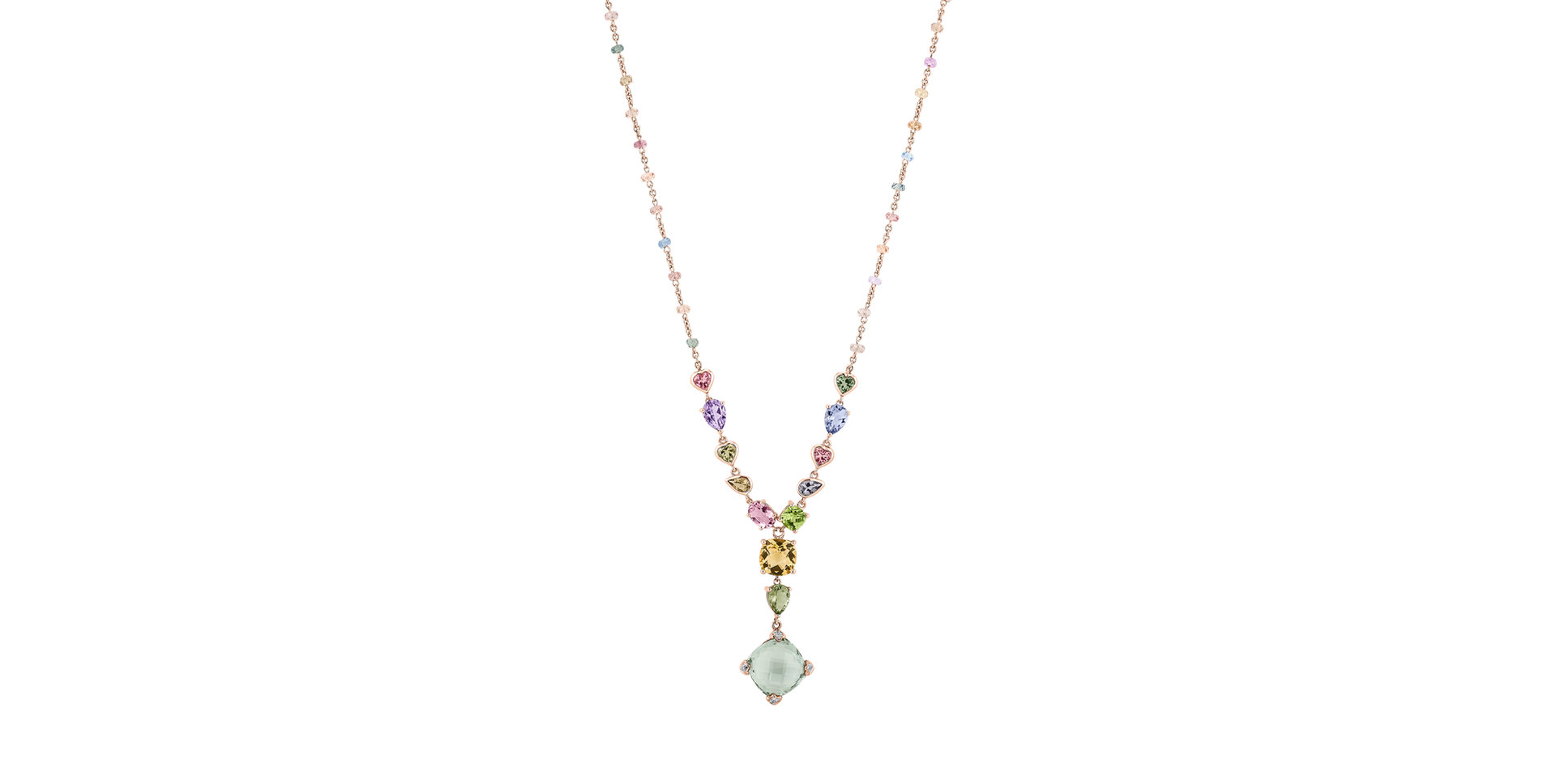 Diamond necklace with Amethyst, Citrine, Tourmalíne and Peridot Rainbow Poem