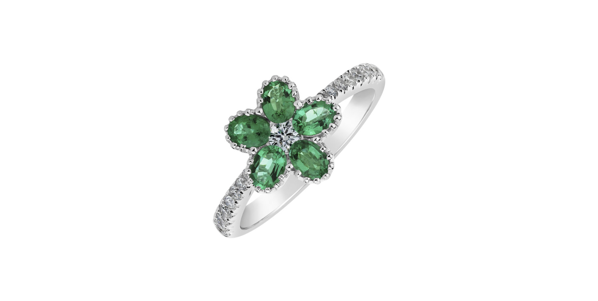 Diamond ring with Emerald Fresh Spring