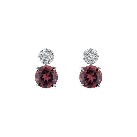Diamond earrings with Tourmaline Bloody Tears