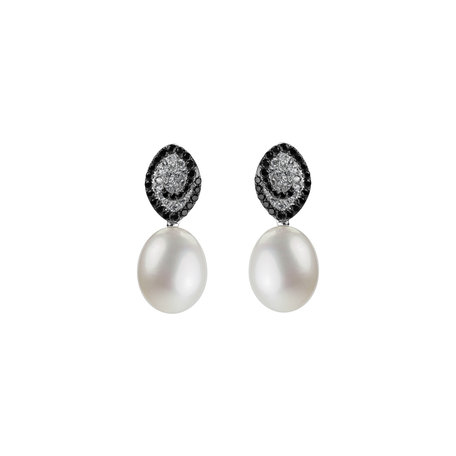Earrings with black and white diamonds and Pearl Enchanted Tides