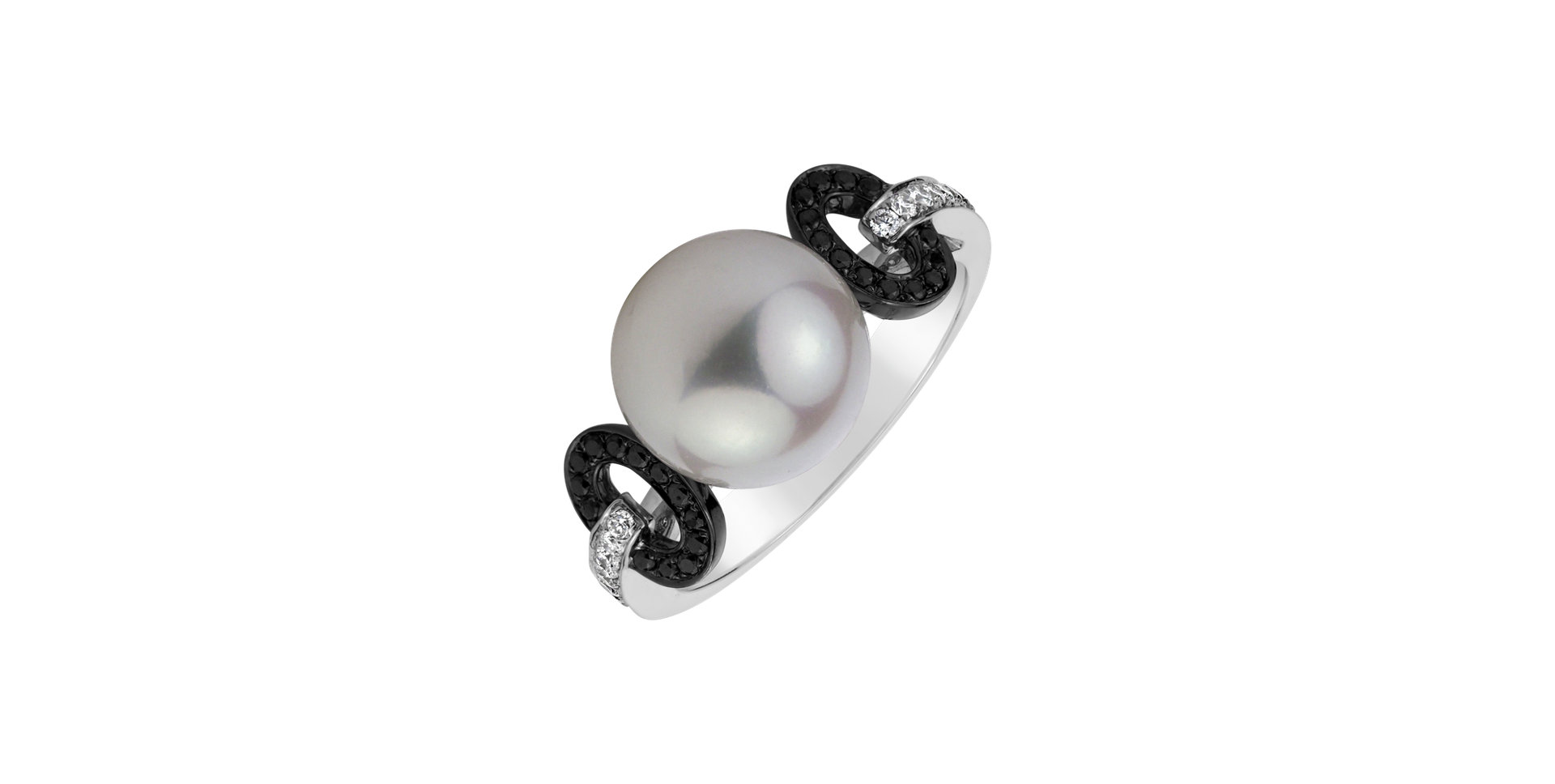 Ring with black and white diamonds and Pearl Deep Darkness