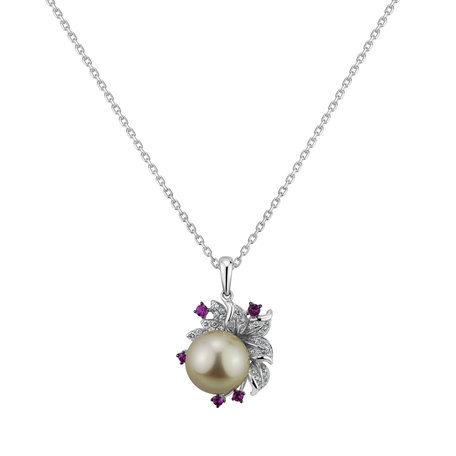 Diamond pendant with Pearl and Sapphire Fairytale Orchid