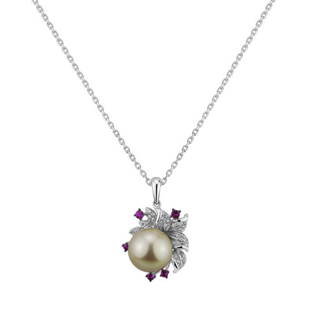 Diamond pendant with Pearl and Sapphire Fairytale Orchid