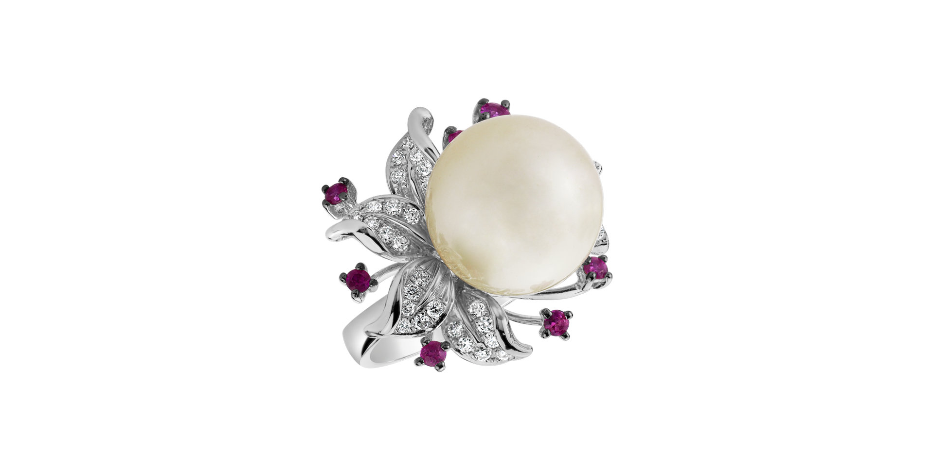 Diamond ring with Pearl and Sapphire Ocean Orchid