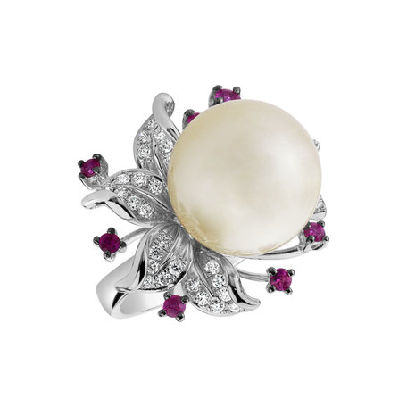 Diamond ring with Pearl and Sapphire Ocean Orchid