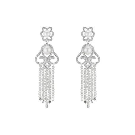 Diamond earrings with Pearl Pearl Waterfall