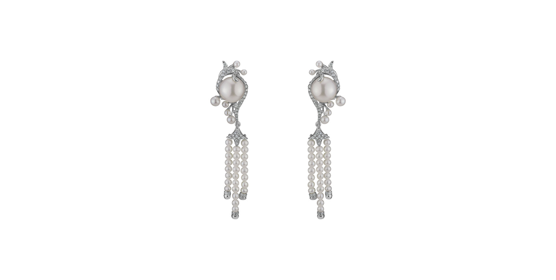 Diamond earrings with Pearl White Waterfall